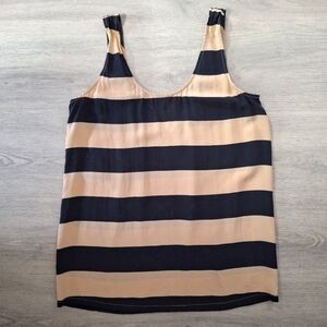 Joie Beige&Black Striped Sleeveless Silk Top S Preppy